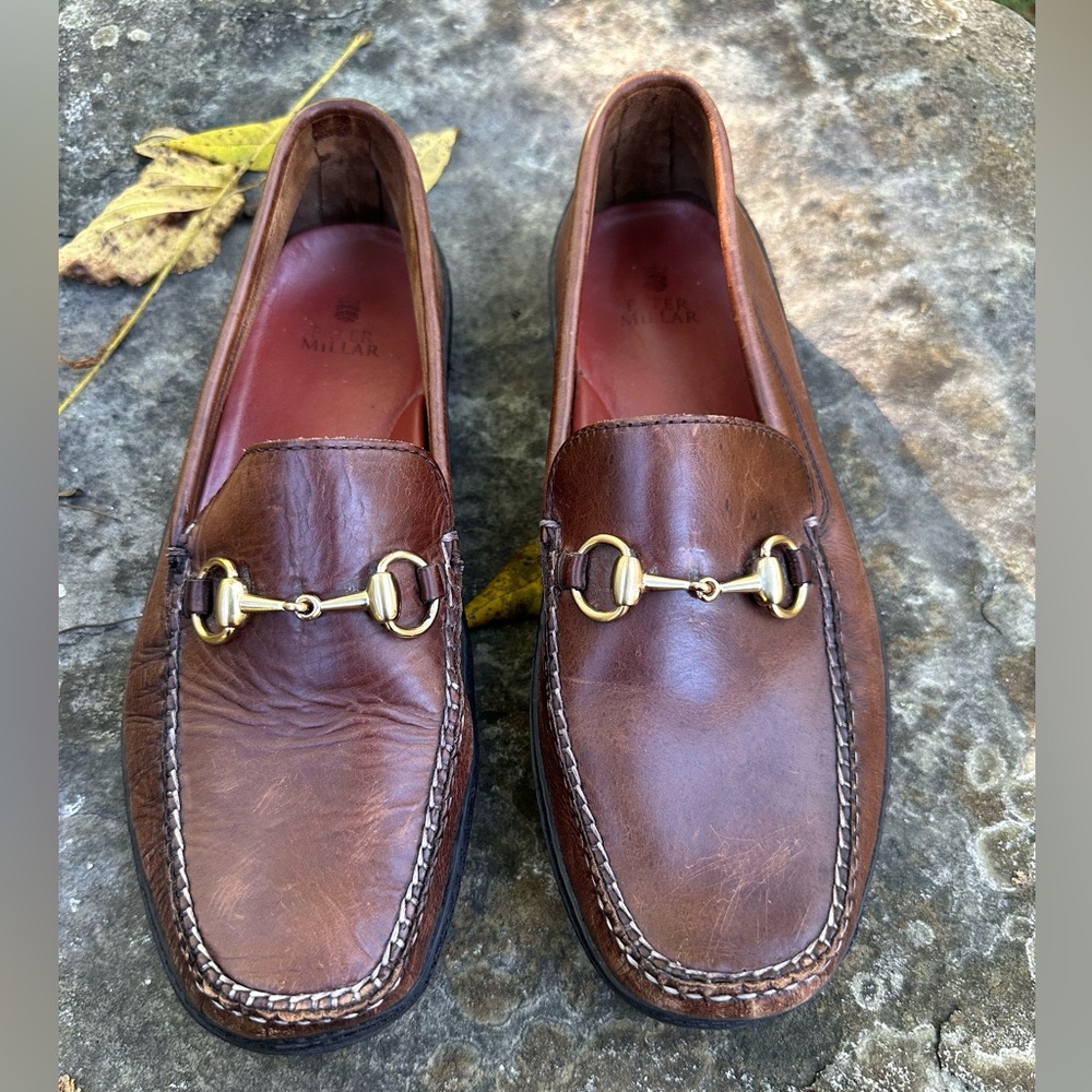 NWOB Peter Millard Brown Leather Loafer with Gold Bit Size 9.5